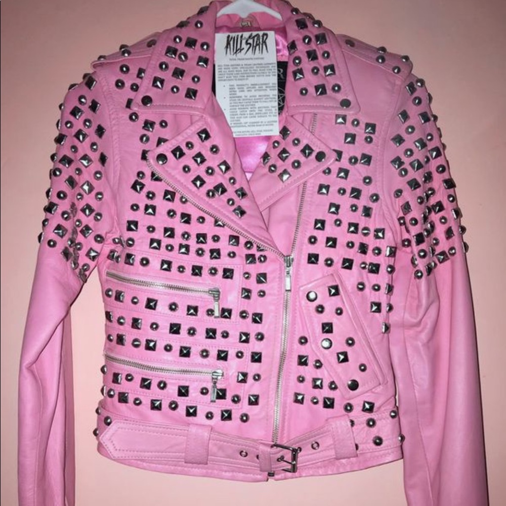 KILLSTAR Pink Studded Leather Jacket